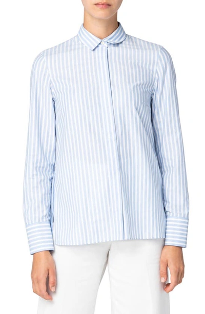 Shop Akris Punto Kodak Stripe Peplum Poplin Blouse In White-sky