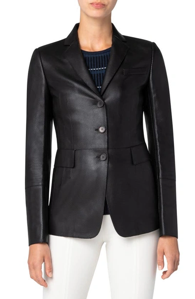 Shop Akris Punto Perforated Leather Blazer In Black