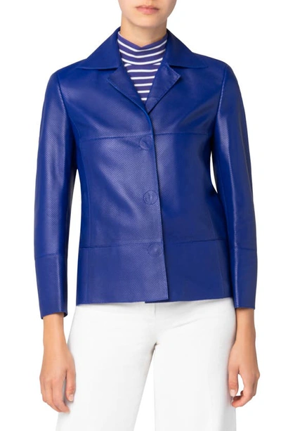 Shop Akris Punto Perforated Leather Jacket In Purple