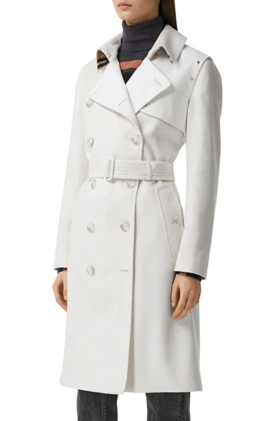 Shop Burberry Cashmere Trench Coat With Gabardine Flaps In Natural White