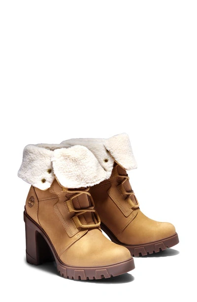 Shop Timberland Lana Point Faux Shearling Bootie In Wheat Nubuck Leather