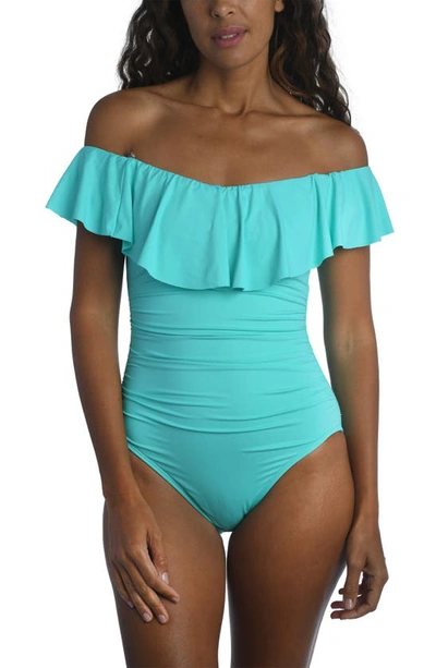 Shop La Blanca Off The Shoulder One-piece Swimsuit In Aquamarine