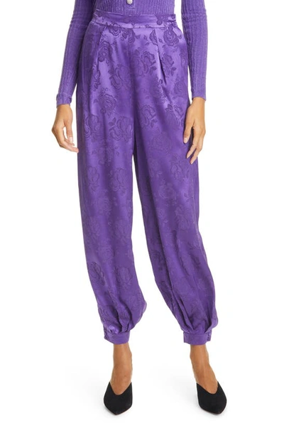 Shop Ronny Kobo Kristine Floral Jacquard Silk Blend Pants In Purple