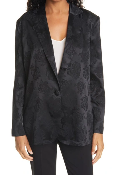 Shop Ronny Kobo Ani Silk Jacquard Blazer In Black