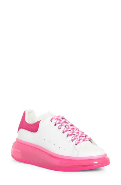 White & Pink Clear Sole Oversized Sneakers In 9391 Shpink