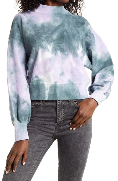 Shop All In Favor Tie Dye Puff Sleeve Sweatshirt In Green Purple