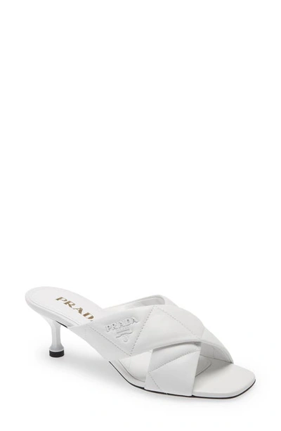 Shop Prada Logo Matelassé Slide Sandal In White