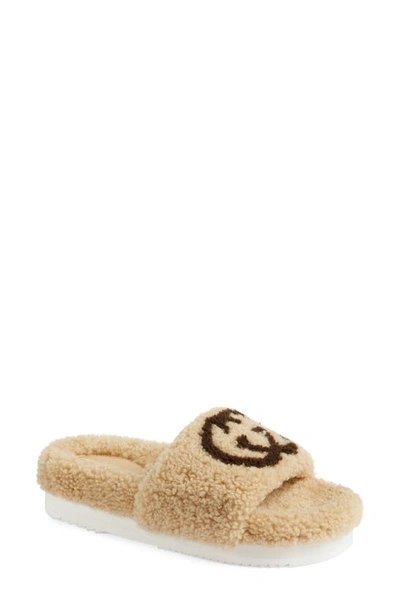Shop Gucci Eileen Logo Genuine Shearling Slide Sandal In Butterscotch/ Cocoa