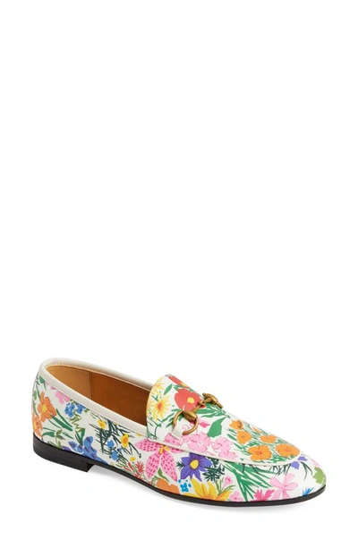 Shop Gucci X Ken Scott Jordaan Floral Print Loafer In Ivory Pink/ Mystic White