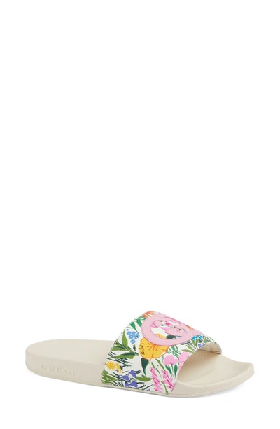 Shop Gucci X Ken Scott Pursuit Floral Print Slide Sandal In Ivory Pink/ Wild Rose