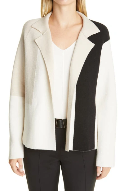 Shop Akris Graphic Intarsia Reversible Cashmere Double Face Cardigan In Ecru-black-beige