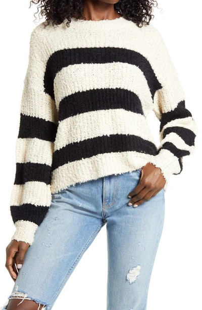 Shop All In Favor Stripe Crewneck Sweater In Ivory Black