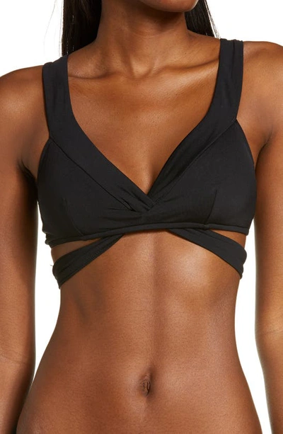 Shop Seafolly Active Wrap Front Bikini Top In Black