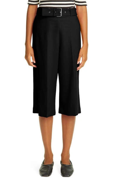 Shop Rosetta Getty Belted Wool Crepe Culottes In Black