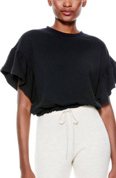 Shop Alice And Olivia Joline Ruffle Short Sleeve Crop Sweatshirt In Black