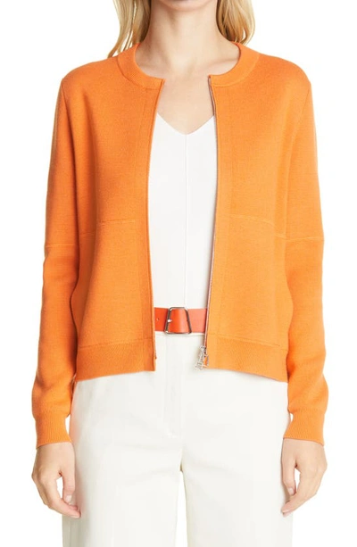 Shop Akris Zip Front Wool & Silk Cardigan In Pure Orange