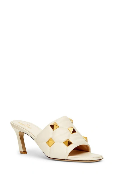 Shop Valentino Roman Stud Matelassé Slide Sandal In Light Ivory