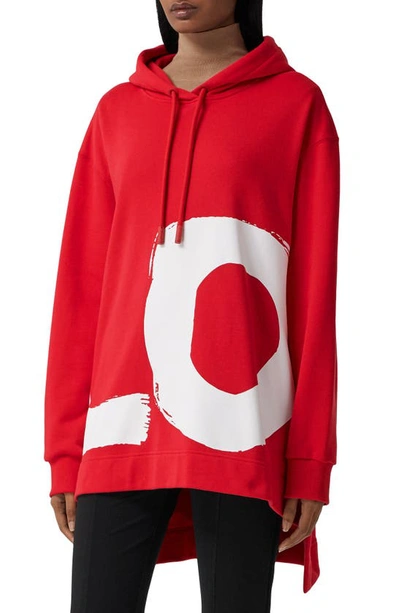 Shop Burberry Aurore Love Print Oversize Hoodie In Bright Red