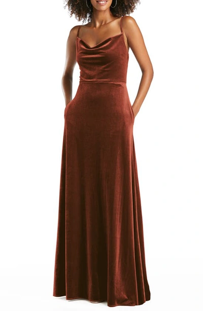 Shop After Six Cowl Neck Velvet Gown In Auburn Moon