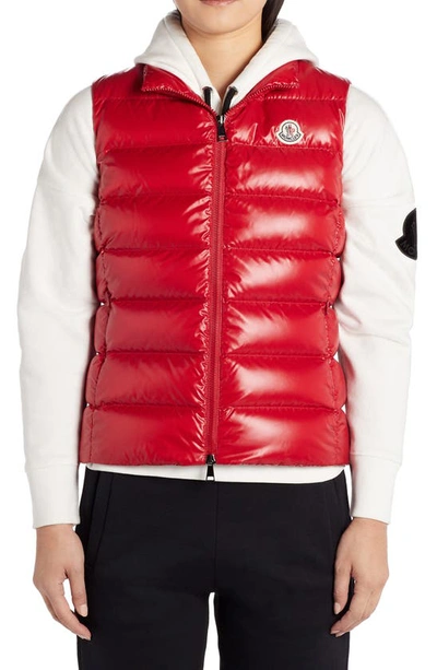 Shop Moncler Ghany Short Shiny Nylon Down Vest In Red