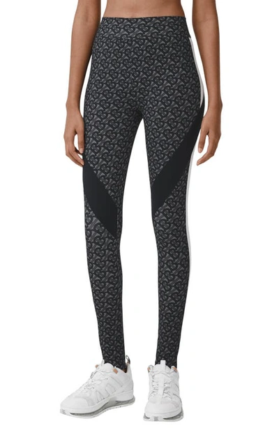 Shop Burberry Madden Monogram Print Colorblock Leggings In Graphite