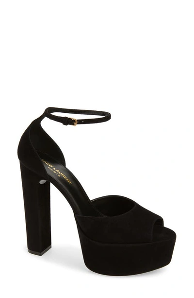 Shop Saint Laurent Jodie Ankle Strap Platform Sandal In Black