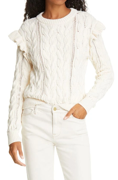 Shop Frame Sofia Ruffle Cable Knit Sweater In Off White