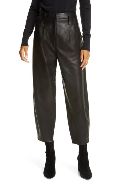 Shop Frame High Waist Barrel Leather Pants In Noir