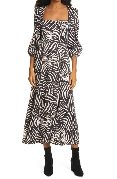 Shop Rixo London Mara Zebra Print Midi Dress In Zebra Mono Mid