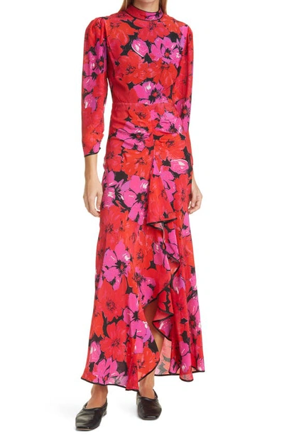 Shop Rixo London Dani Floral Print Silk Maxi Dress In Mystic Bloom Pink