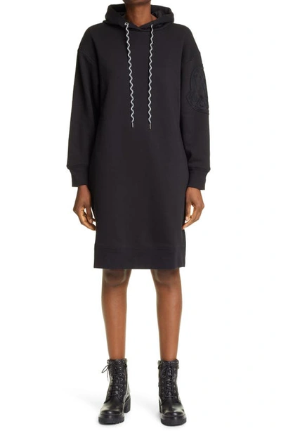 Shop Moncler Logo Embroidered Long Sleeve Hoodie Dress In Black