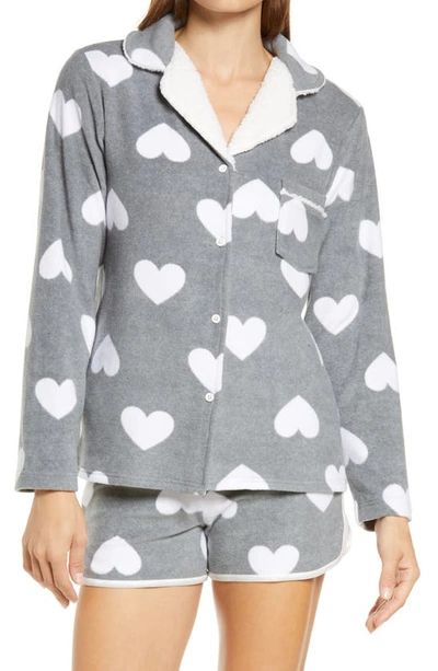 Shop Emerson Road Heart Print Short Pajamas In Heather Gray