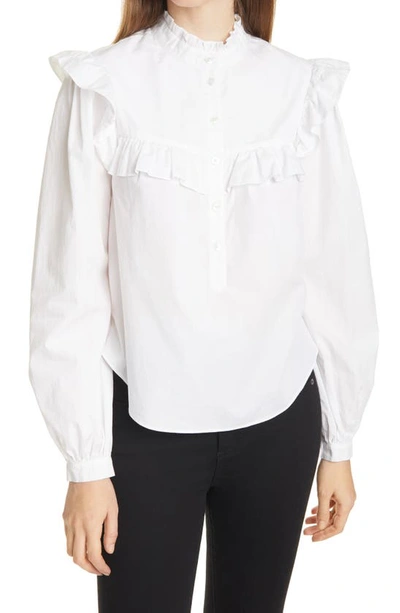 Shop Veronica Beard Sonnet Ruffle Cotton Button-up Blouse In White