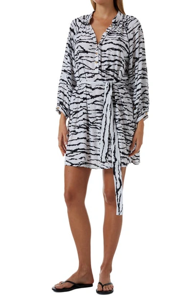 Shop Melissa Odabash Amy Tiger Stripe Long Sleeve Cover-up Shirtdress