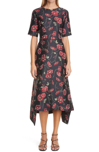 Shop Adam Lippes Floral Jacquard High/low Midi Dress In Black Daisy