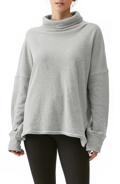 Shop Michael Stars Meadow Reversible Turtleneck Sweatshirt In Heather Grey