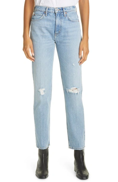 Shop Re/done '70s High Waist Distressed Straight Leg Jeans In Destroyed Sunfaded Indigo