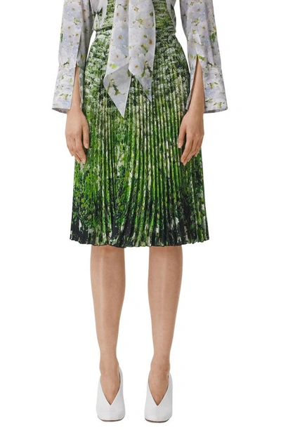 Shop Burberry Rersby Meadow Print Pleated Midi Skirt In White Ip Pattern