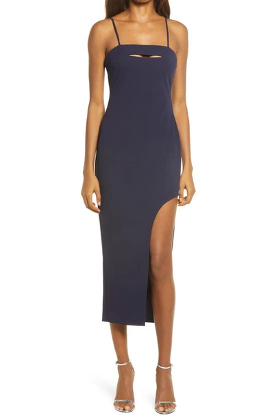 Shop Lulus Stunned And Speechless Cutout Cocktail Midi Dress In Navy