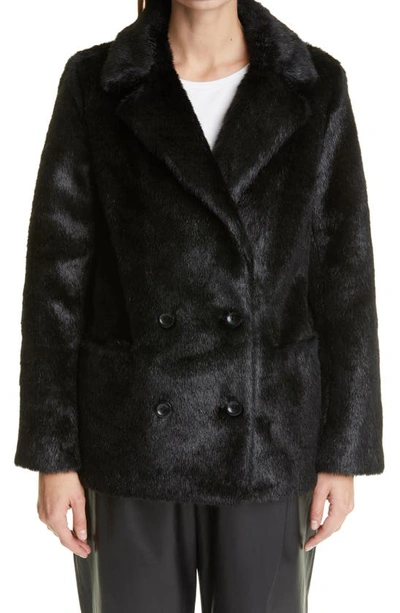 Shop Stand Studio Annabelle Double Breasted Faux Fur Jacket In Black