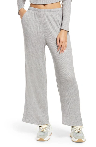 Shop All In Favor Wide Leg Rib Knit Pants In Heather Grey