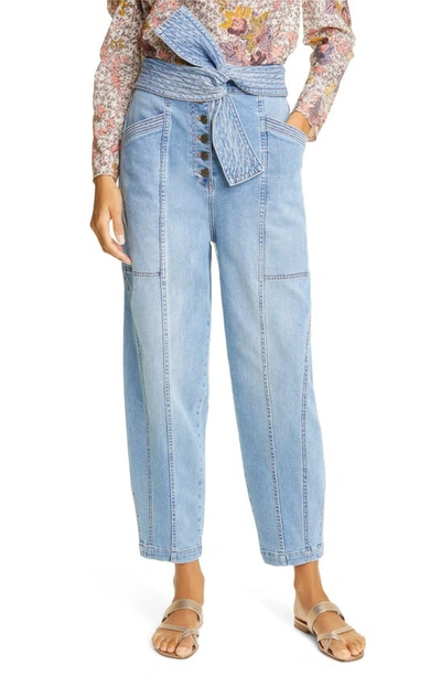 Shop Ulla Johnson Otto Tie Waist Stretch Cotton Jeans In Mid Wash