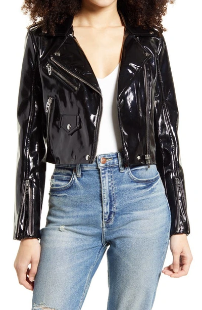 Shop Blanknyc Patent Leather Crop Moto Jacket In Chaser