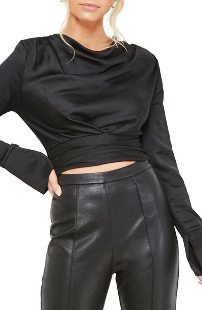 Shop 4th & Reckless Leona Cowl Satin Blouse In Black Satin