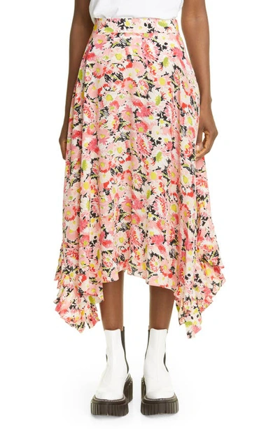 Shop Stella Mccartney Ashlyn Floral Print Handkerchief Hem Silk Skirt In Multicolor Pink