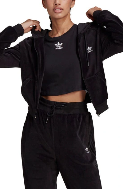 Adidas Originals Adidas Women's Originals Velour Crop Full-zip Hoodie In  Black | ModeSens