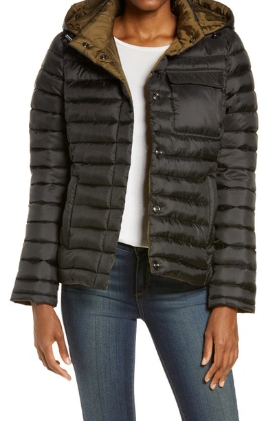 Shop Zella Ultralight Reversible Puffer Jacket With Removable Hood In Black