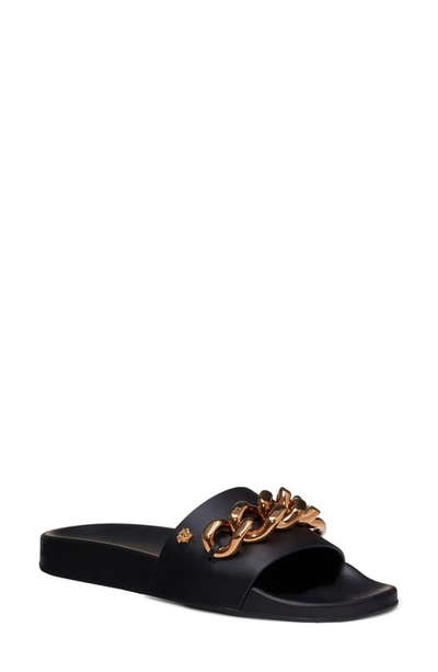Shop Versace Medusa Chain Slide Sandal In Black/ Gold