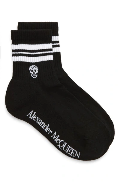 Shop Alexander Mcqueen Stripe Skull Socks In Black/ White
