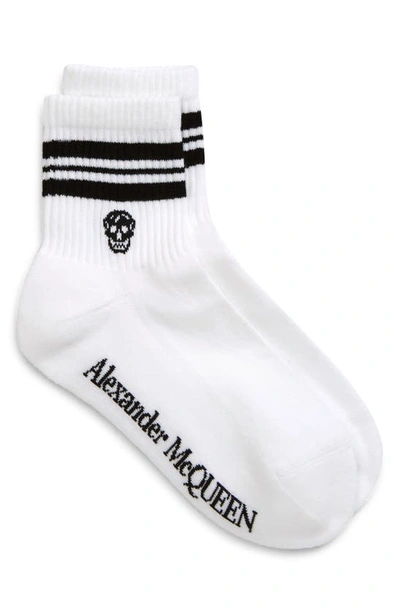 Shop Alexander Mcqueen Stripe Skull Socks In White/ Black